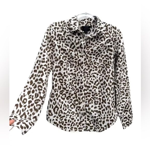 J Crew WOMENS Perfect Shirt 2 Leopard Print Button Up Linen Blend Long Sleeve - Picture 1 of 14